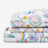 Magical Rainbows Classic Cool Organic Cotton Percale Bed Sheet Set - White Multi, Queen
