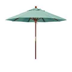 Round Outdoor Patio Umbrella, Wood with Manual Lift - Spectrum Mist, 9'
