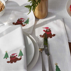 Embroidered Novelty Placemats, Set of 4 - Poinsettia