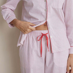 Printed Poplin Women's Button-Down Pajama Set - Blush Stripe, XXL