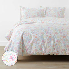 Floral Dream Classic Cool Organic Cotton Percale Duvet Cover Set - White Multi, Full