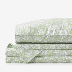 Misty Meadow Floral Classic Smooth Sateen Bed Sheet Set - Green, Twin