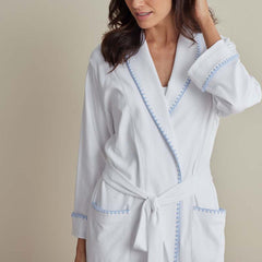 Peruvian Cotton Embroidered Women's Robe - Light Blue, L