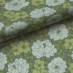Large Blooms Removable Wallpaper - Green, Swatch