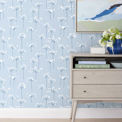 Dandelion Traditional Wallpaper - Pale Blue, Roll