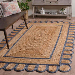Scallop Border Handwoven Jute Rug - Blue, 6' x 9'