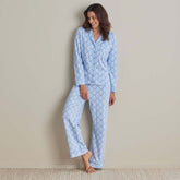 Printed Pima Cotton Women's Button-Down Pajama Set - Lisbon Blue, L