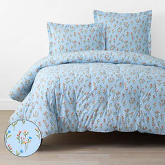 Blossoms and Stripes Classic Cool Cotton Percale Comforter - Garden Poppies, Full/Queen