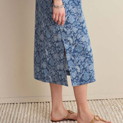 Printed Voile Women's Caftan - Indigo Floral, M