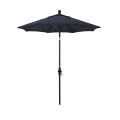 Round Outdoor Patio Umbrella, Fiberglass with Twist Tilt - Black Finish, Navy, 7.5'