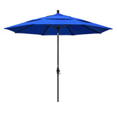 Round Outdoor Patio Umbrella, Fiberglass with Twist Tilt - Bronze Finish, Pacific Blue, 11'