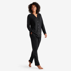 Pima Cotton Women's Button-Down Pajama Set - Black, XXL