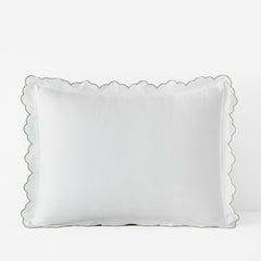 Embroidered Scallop Classic Smooth Sateen Solid Sham - Light Sage, Standard