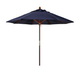 Round Outdoor Patio Umbrella, Wood with Manual Lift - Navy, 9'