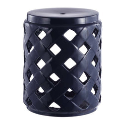 Ceramic Trellis Side Table - Navy