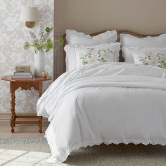 Embroidered Scallop Classic Smooth Sateen Solid Bed Sheet Set - White, Full