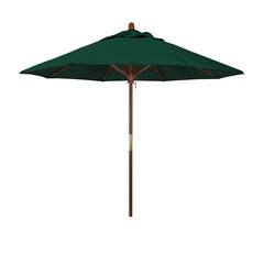 Round Outdoor Patio Umbrella, Wood with Manual Lift - Forest Green, 9'