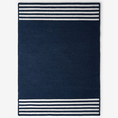 Chenille Border Stripe Handwoven Reversible Rug - Navy, 8' x 10'