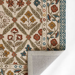 Floral Border Hand Tufted Wool Rug
