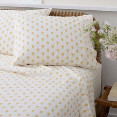 Mini-Prints Garment Washed Cotton Percale Bed Sheet Set - Flowers Yellow, Queen