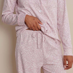 Printed Pima Cotton Women's Button-Down Pajama Set - Damask Scroll, XXL