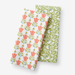 Mix & Match Printed Cotton Tea Towels, Set of 2 - Coral Red