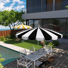 Round Two-Tone Pagoda Outdoor Patio Umbrella, Fiberglass with Push Lift - Black, 8.5'