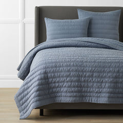 Premium Breathable Washed Linen Solid Quilt - Blue Stone, Full/Queen