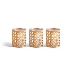 Handwoven Cane Votive Candle Holders, Set of 3 - Brown