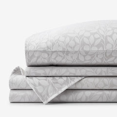 Jacquard Leaf Yarn-Dyed Premium Smooth Supima® Cotton Wrinkle-Free Sateen Bed Sheet Set - Light Gray, Queen