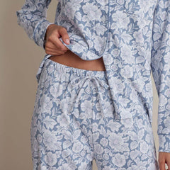 Printed Pima Cotton Women's Button-Down Pajama Set - Blue Garden, XL