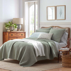Fara Textured Kantha Quilted Sham - Green, King