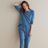 Pima Cotton Women's Jogger Pants Pajama Set - Blue Denim, XL