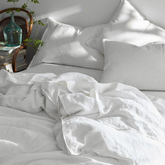 Premium Breathable Washed Linen Solid Pillowcase Set - White, Standard