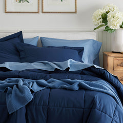 Classic Cool Cotton Percale Comforter - Navy, Twin/Twin XL