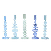 Hand-Blown Glass Taper Candlestick Candle Holders, Set of 5 - Blue