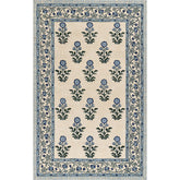 Floral Border Hand Tufted Wool Rug - Blue, 8' x 10'