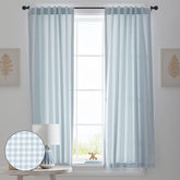 Ditsy Gingham Classic Cool Organic Cotton Percale Window Curtain - Blue, 44" x 84"