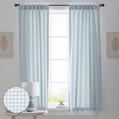 Ditsy Gingham Classic Cool Organic Cotton Percale Window Curtain - Blue, 44" x 84"