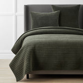 Line Stitch Velvet Quilt - Olive, King/Cal. King