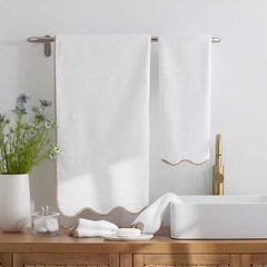 Scalloped Edge Hand Towel - Beige