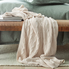 Chunky Cable Knit Throw - Khaki Green