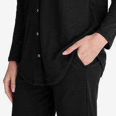 Pima Cotton Women's Button-Down Pajama Set - Black, XS