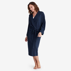 Pima Cotton Kimono Robe - Navy, M