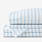 Blossoms and Stripes Classic Cool Cotton Percale Bed Sheet Set - Squiggle Stripe, Queen