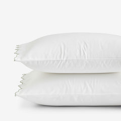 Embroidered Scallop Classic Smooth Sateen Solid Pillowcase Set - Light Sage, Standard