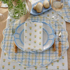 Flowers & Plaid Yarn-Dyed Reversible Round Placemats, Set of 4 - Graph Plaid Yellow
