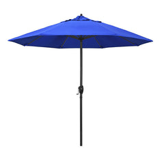Round Outdoor Patio Umbrella, Aluminum with Auto Tilt Crank - Black Finish, Pacific Blue, 9'
