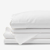 Embroidered Scallop Classic Smooth Sateen Solid Bed Sheet Set - Ivory, Full