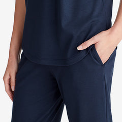 Pima Cotton Women's Cropped Pajama Set - Navy, S